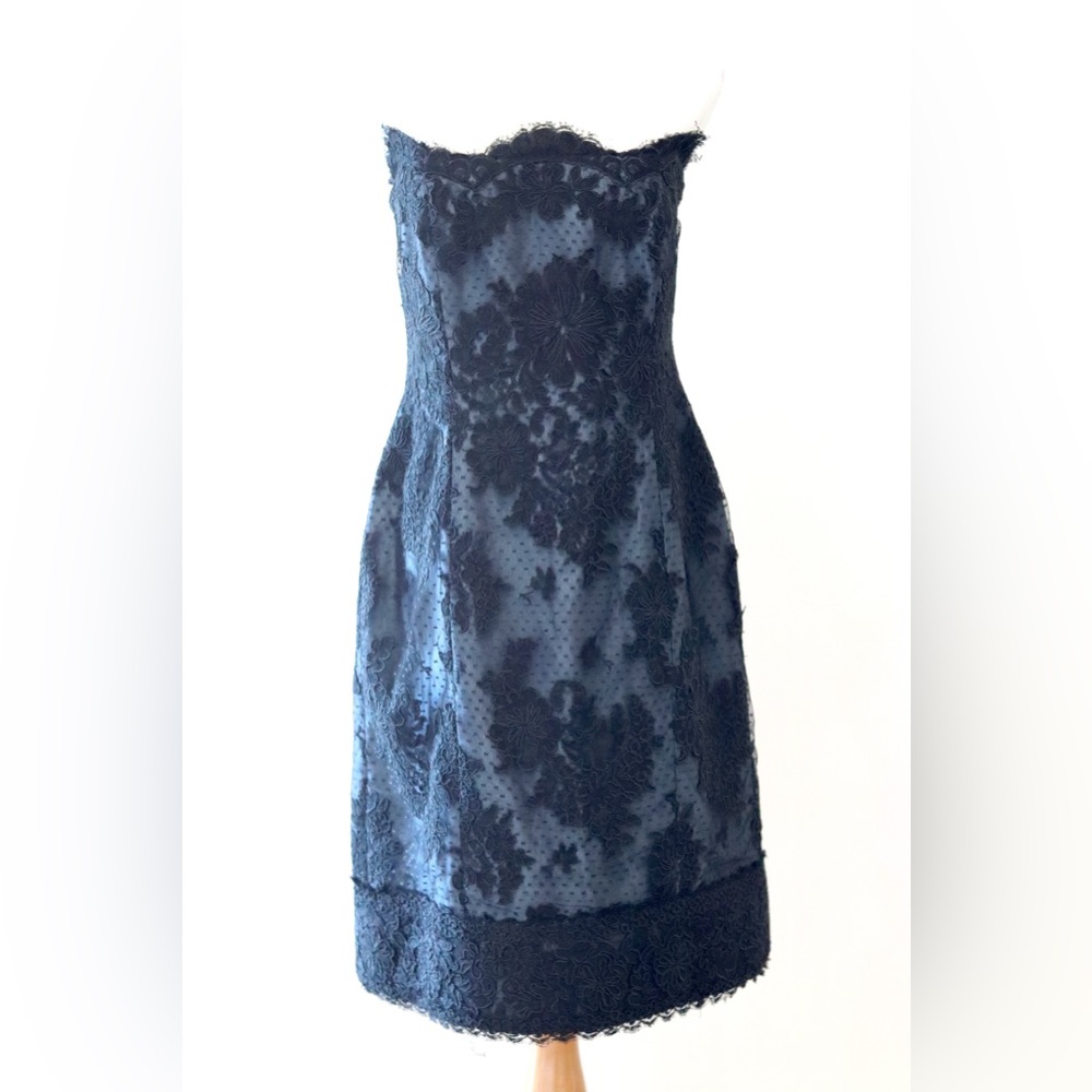 Darby Scott for Bergdorf Goodman formal over the knee formal dress lace blue 8